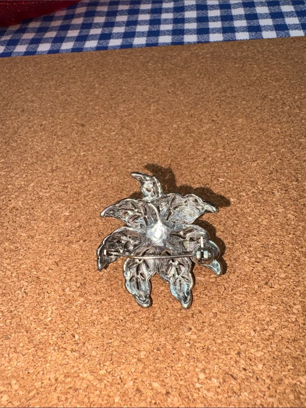 Pearl-Center Floral Brooch with Teal Crystal Accents